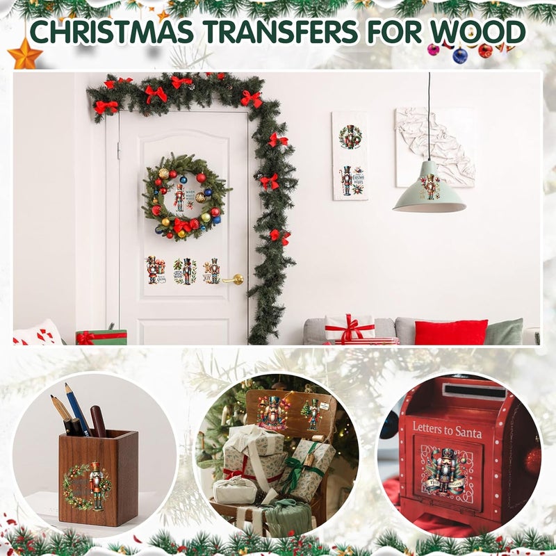 ZMRU 24 Sheets Vintage Christmas Rub On Transfers for Crafts, Rub On Transfers Christmas for Wood，Furniture Decals, Glass, Porcelain, Leather, Canvas, Fabric Projects,3 * 3inch - Image 5